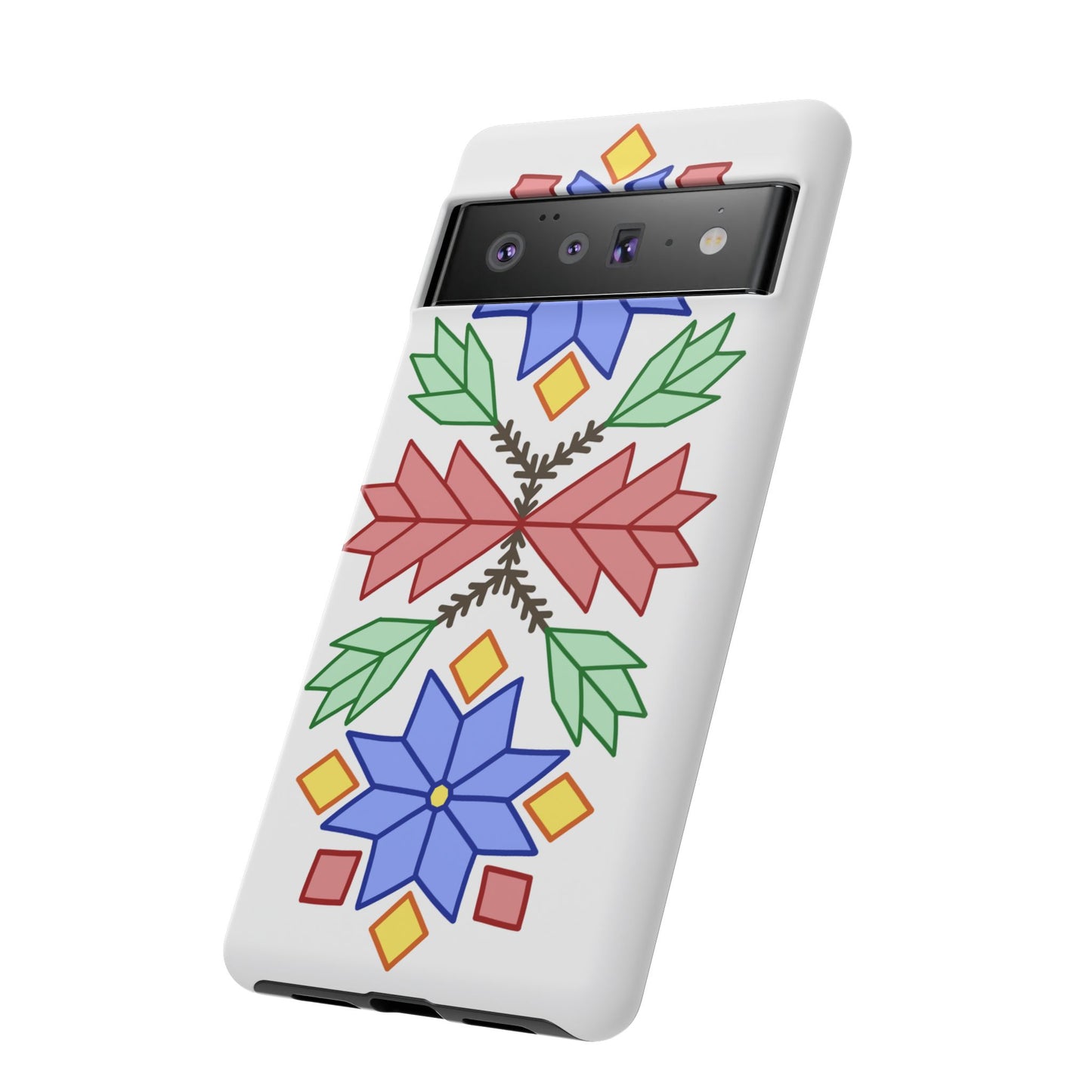 Geometric Ojibwe Floral Tough Phone Cases - White