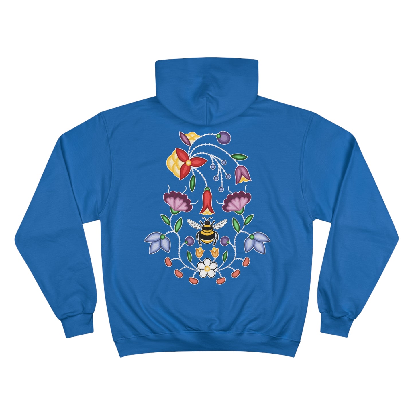 Aamoo (Bee) & Ojibwe Florals Back Design - Unisex Champion Hoodie