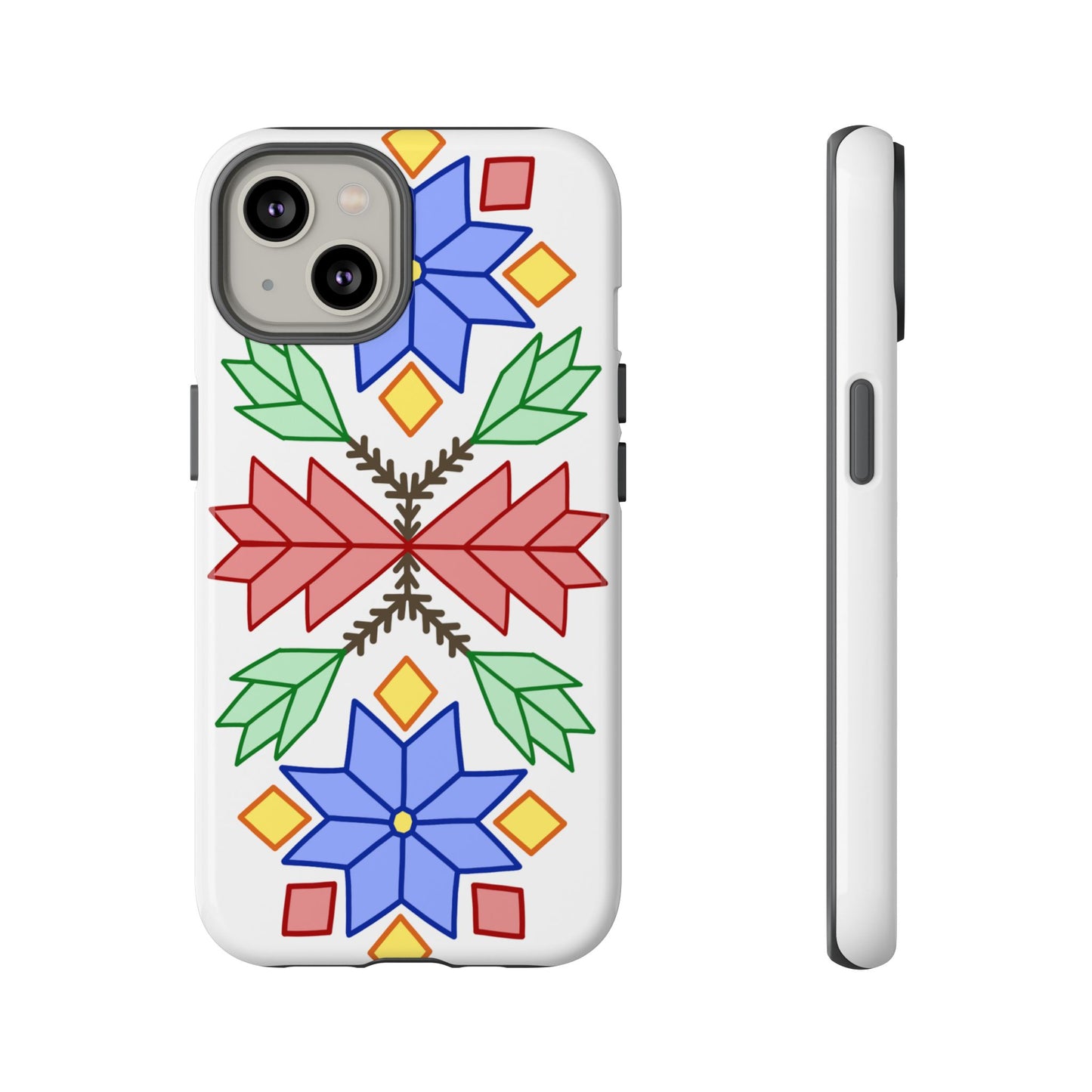 Geometric Ojibwe Floral Tough Phone Cases - White