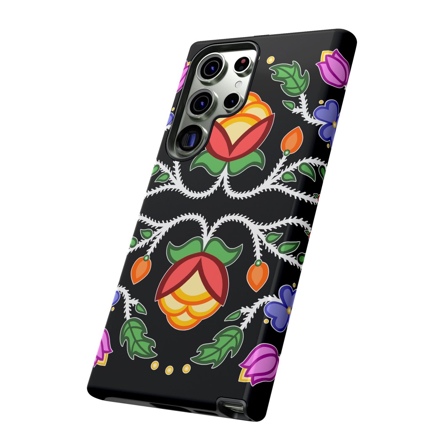 Tulip Design - Ojibwe Floral Tough Phone Cases - Black