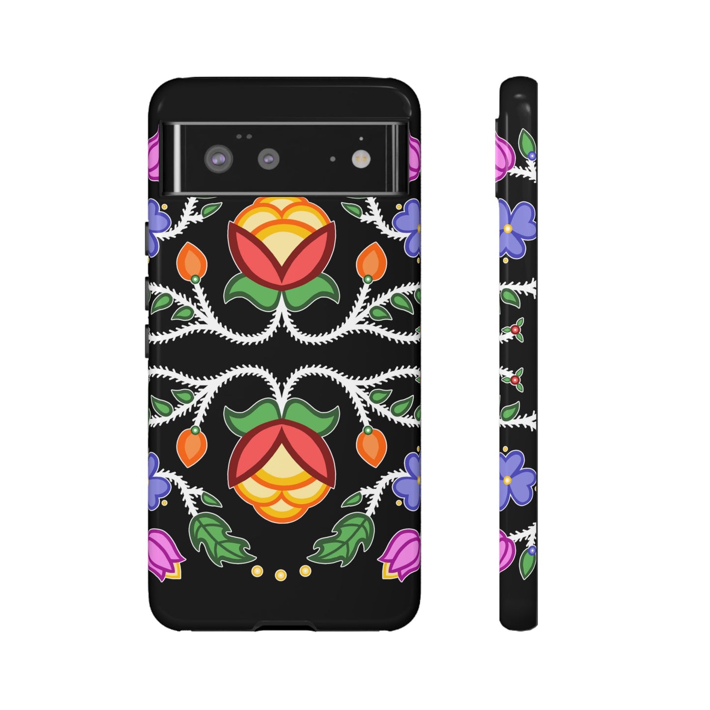 Tulip Design - Ojibwe Floral Tough Phone Cases - Black