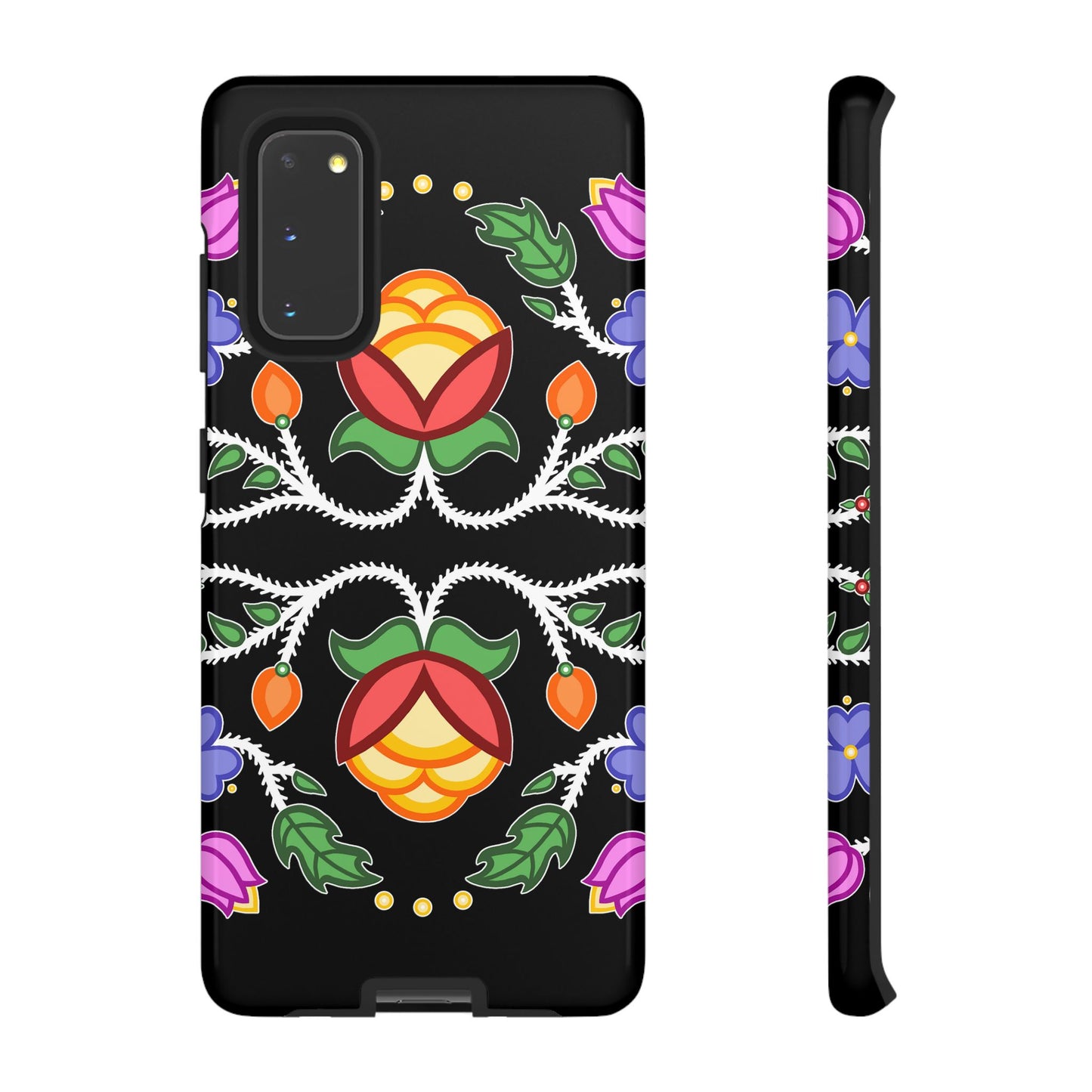 Tulip Design - Ojibwe Floral Tough Phone Cases - Black