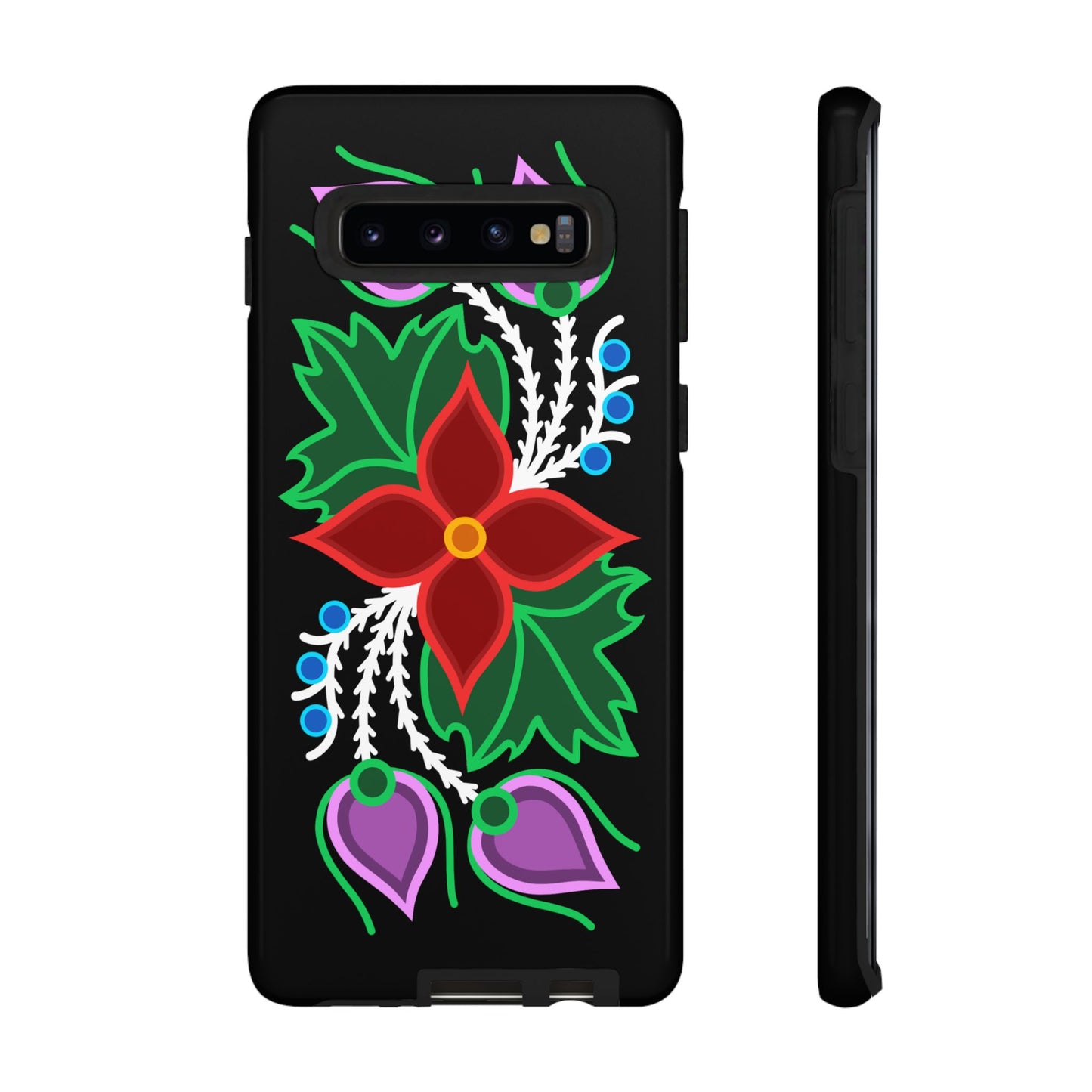 Traditional Ojibwe Floral Tough Phone Cases - Black