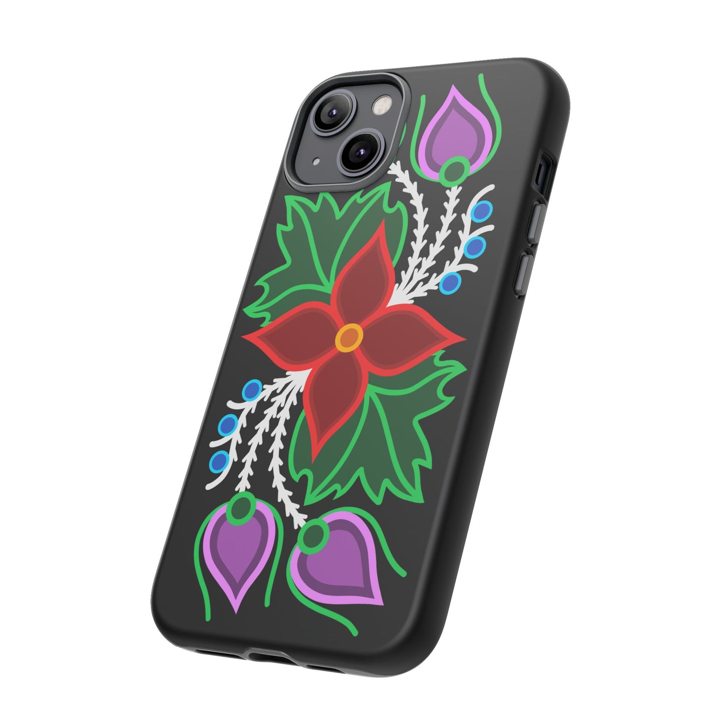 Traditional Ojibwe Floral Tough Phone Cases - Black