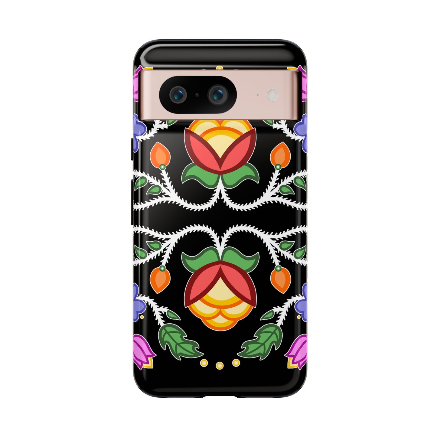 Tulip Design - Ojibwe Floral Tough Phone Cases - Black