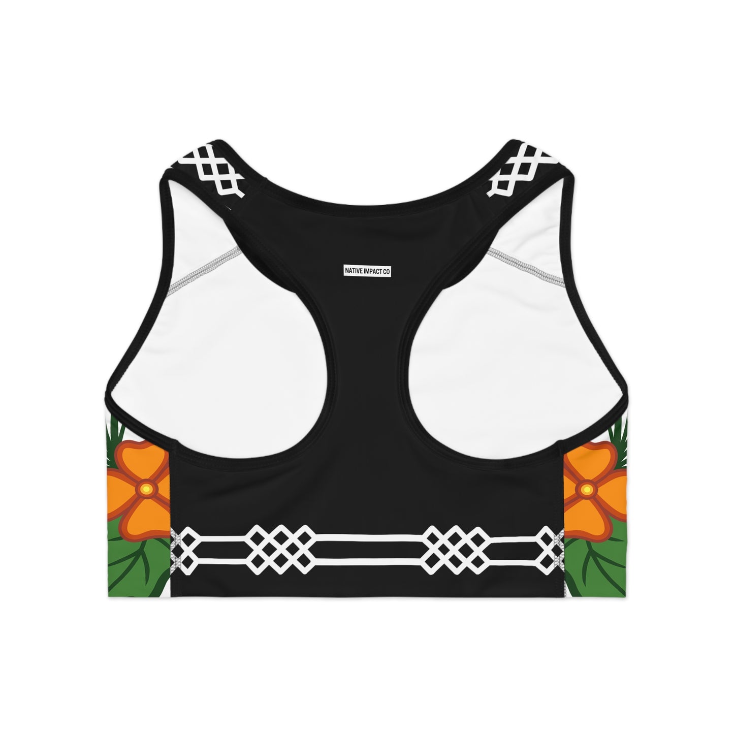 Woodland Ojibwe Floral Design With Otter Track Geometric Border - Sports Bra