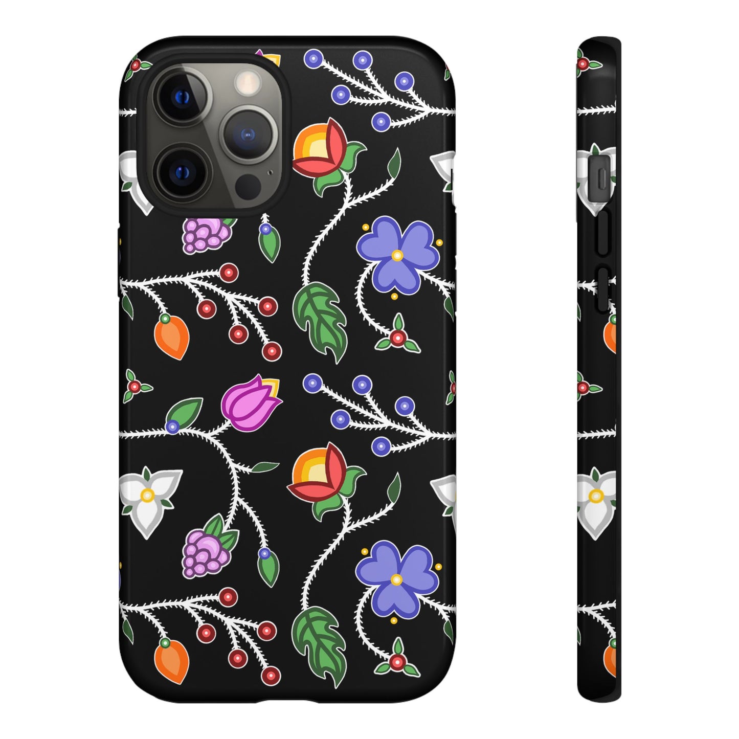 Ojibwe Floral Tough Phone Cases - Black