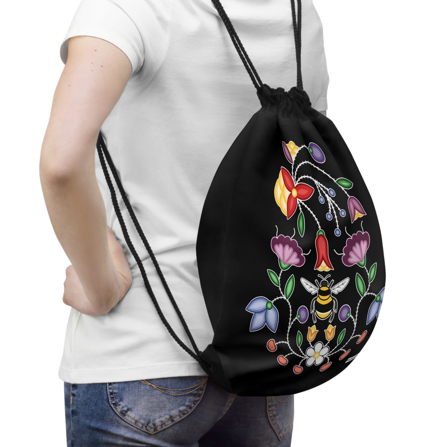 Aamoo / Bee Ojibwe Floral - Drawstring Bag