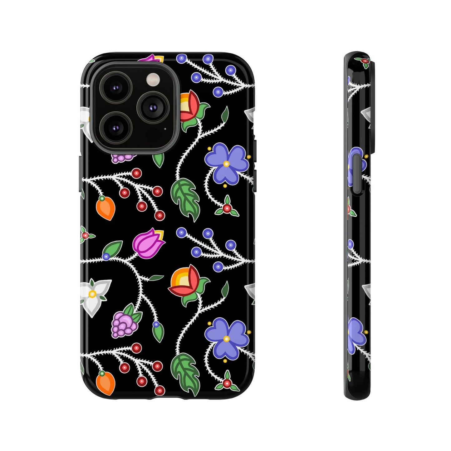 Ojibwe Floral Tough Phone Cases - Black