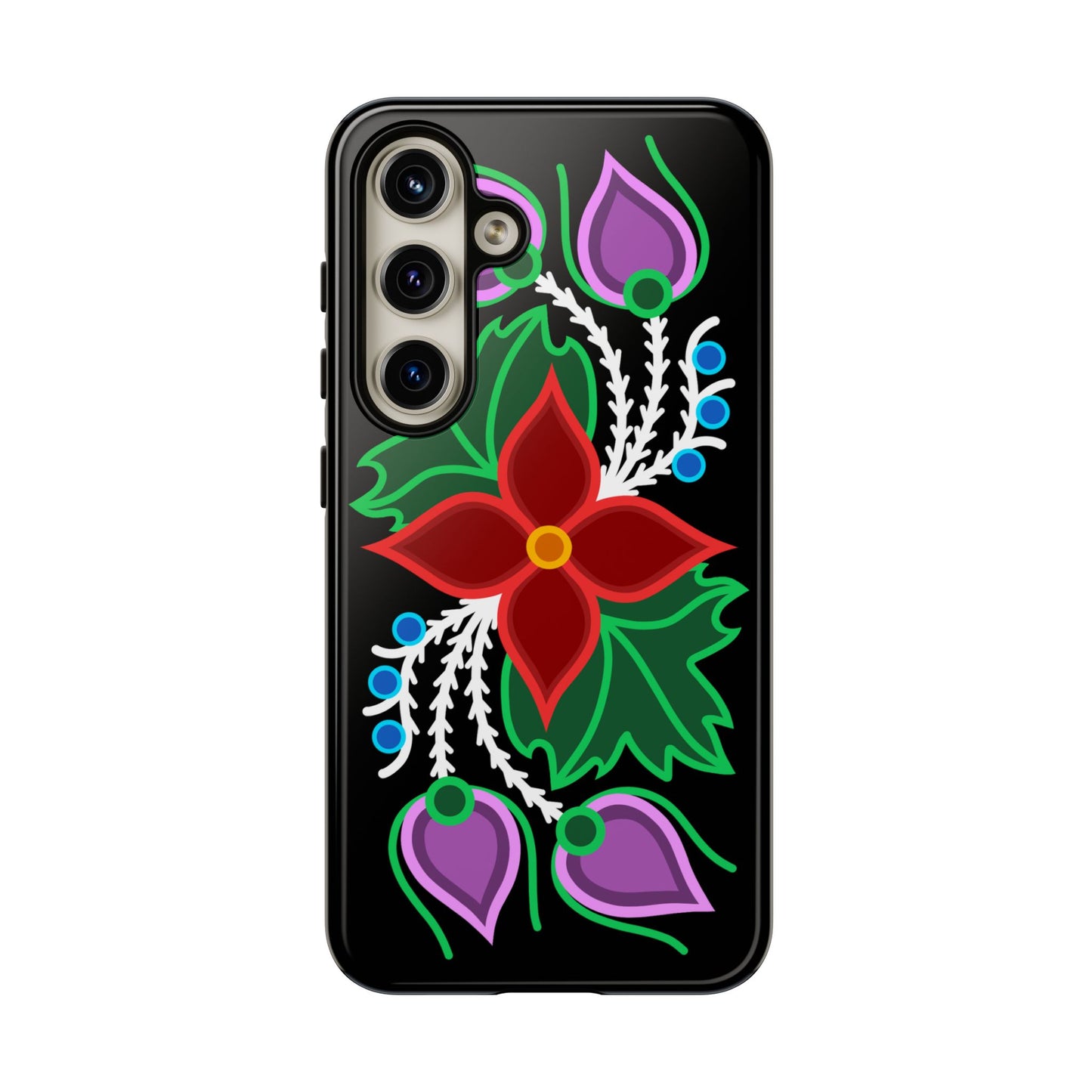 Traditional Ojibwe Floral Tough Phone Cases - Black