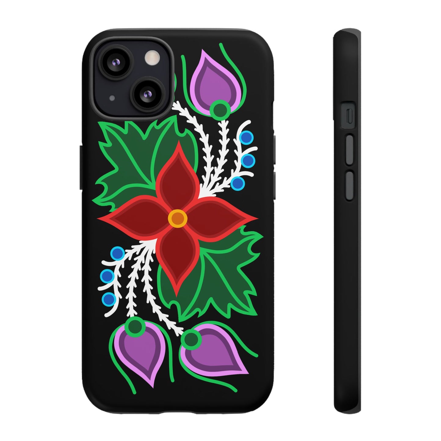 Traditional Ojibwe Floral Tough Phone Cases - Black