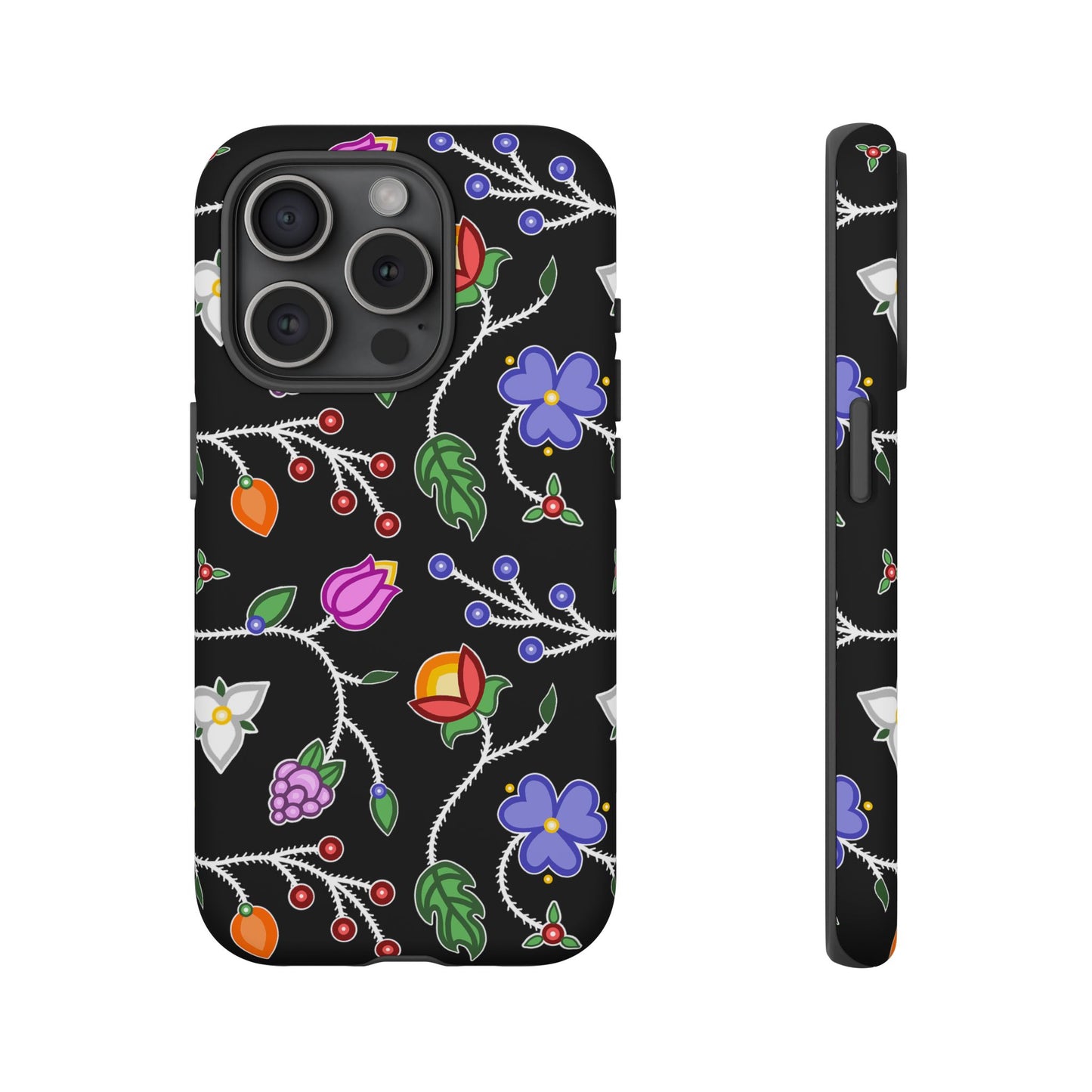 Ojibwe Floral Tough Phone Cases - Black