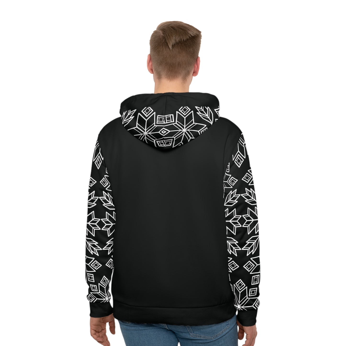 Geometric Loom Beadwork & Quillwork Inspired Sleeve & Hood Design - Unisex Hoodie