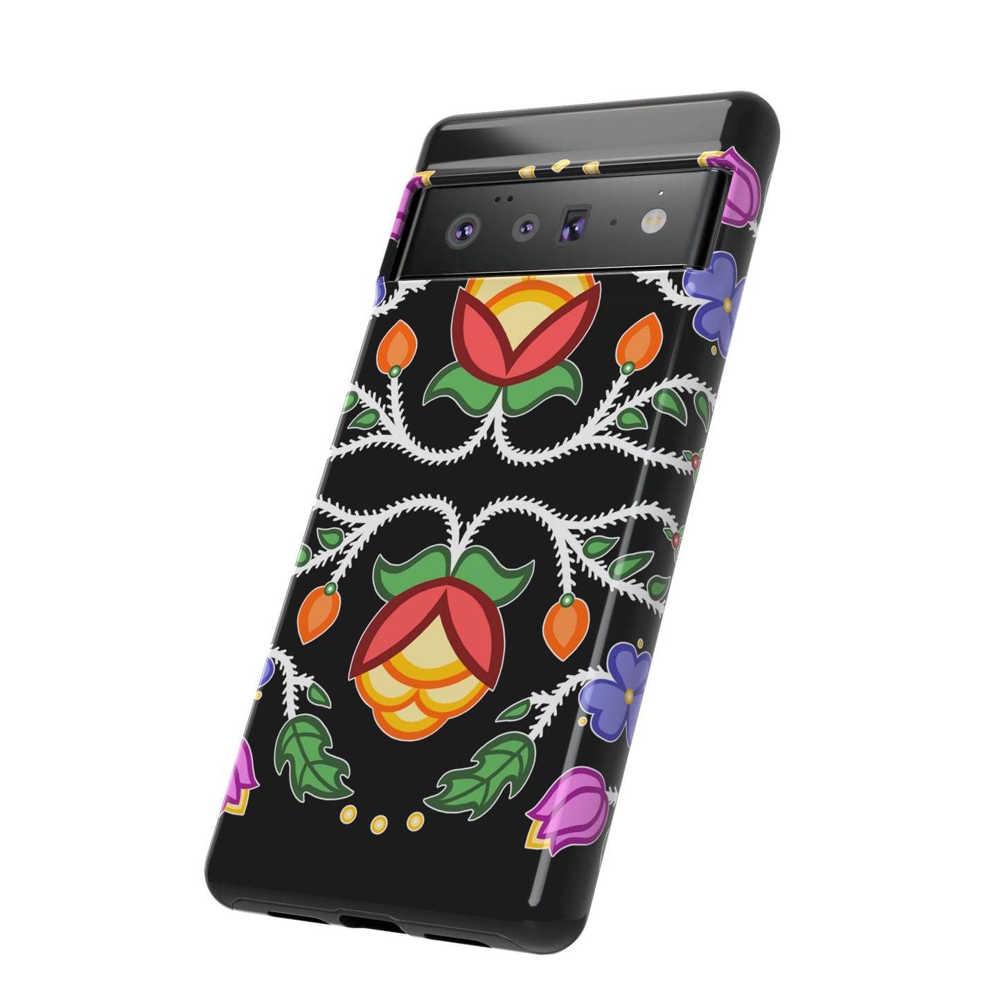 Tulip Design - Ojibwe Floral Tough Phone Cases - Black