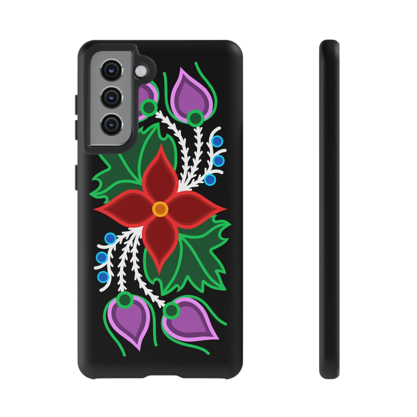 Traditional Ojibwe Floral Tough Phone Cases - Black