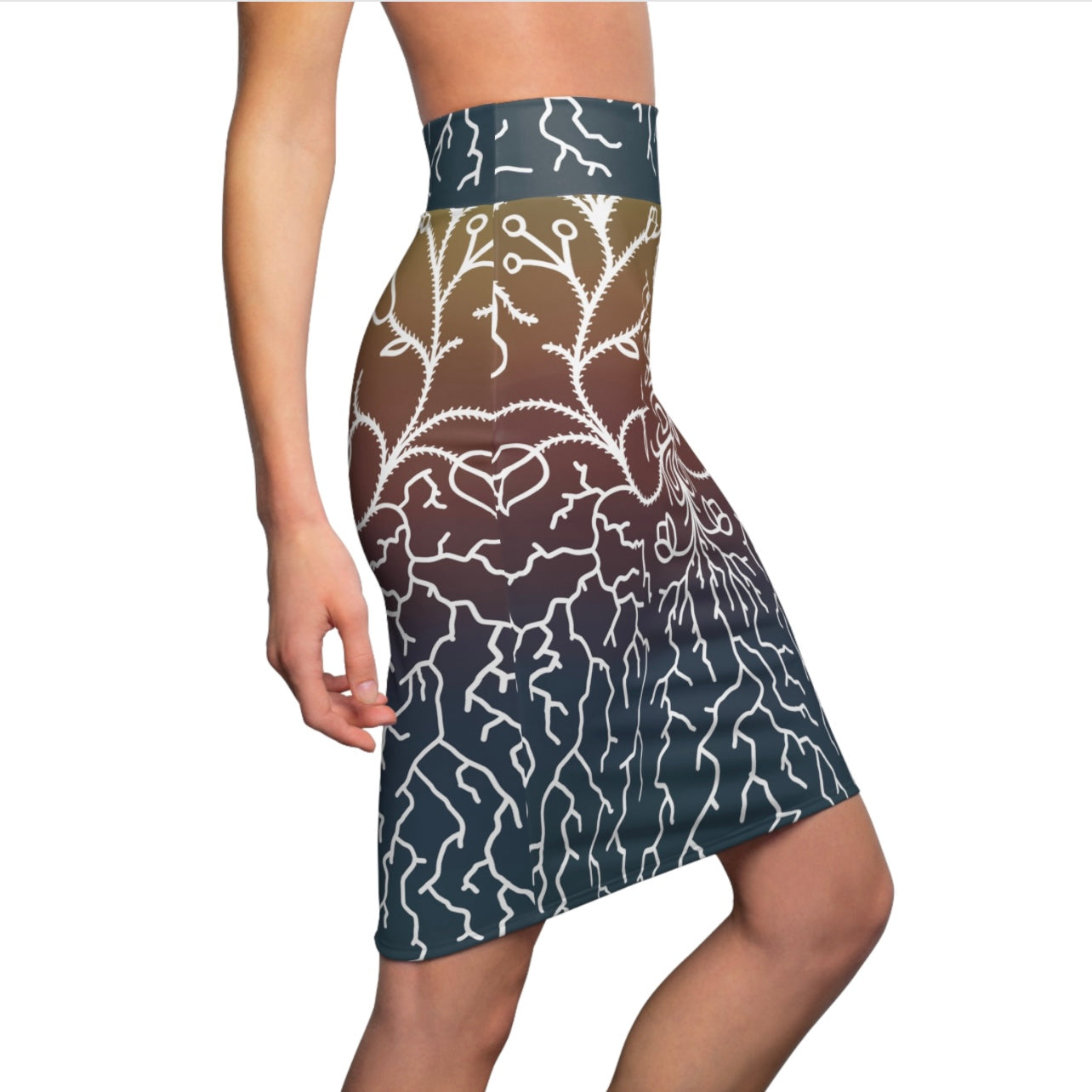 Sunset Ojibwe Floral Design - Women's Pencil Skirt