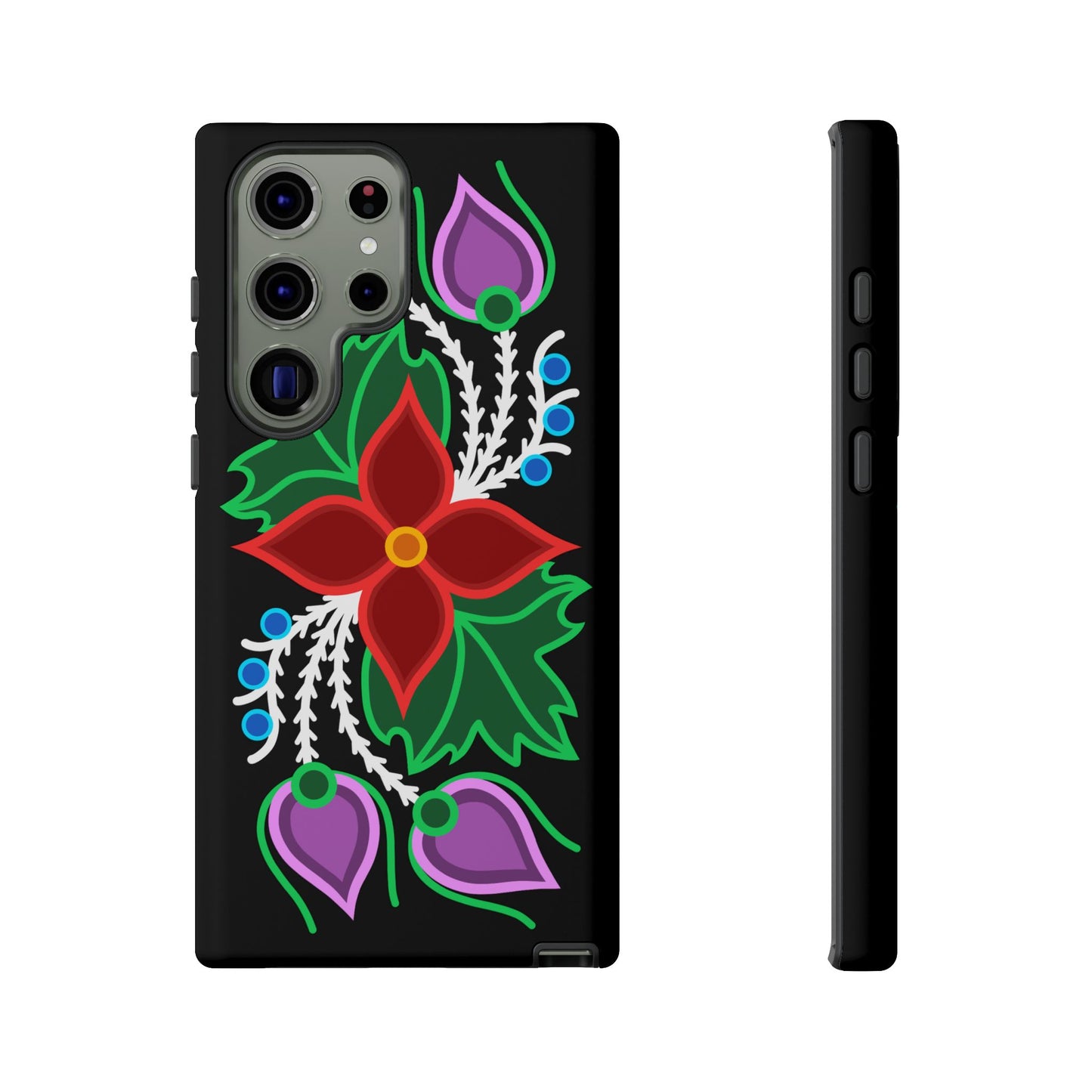 Traditional Ojibwe Floral Tough Phone Cases - Black