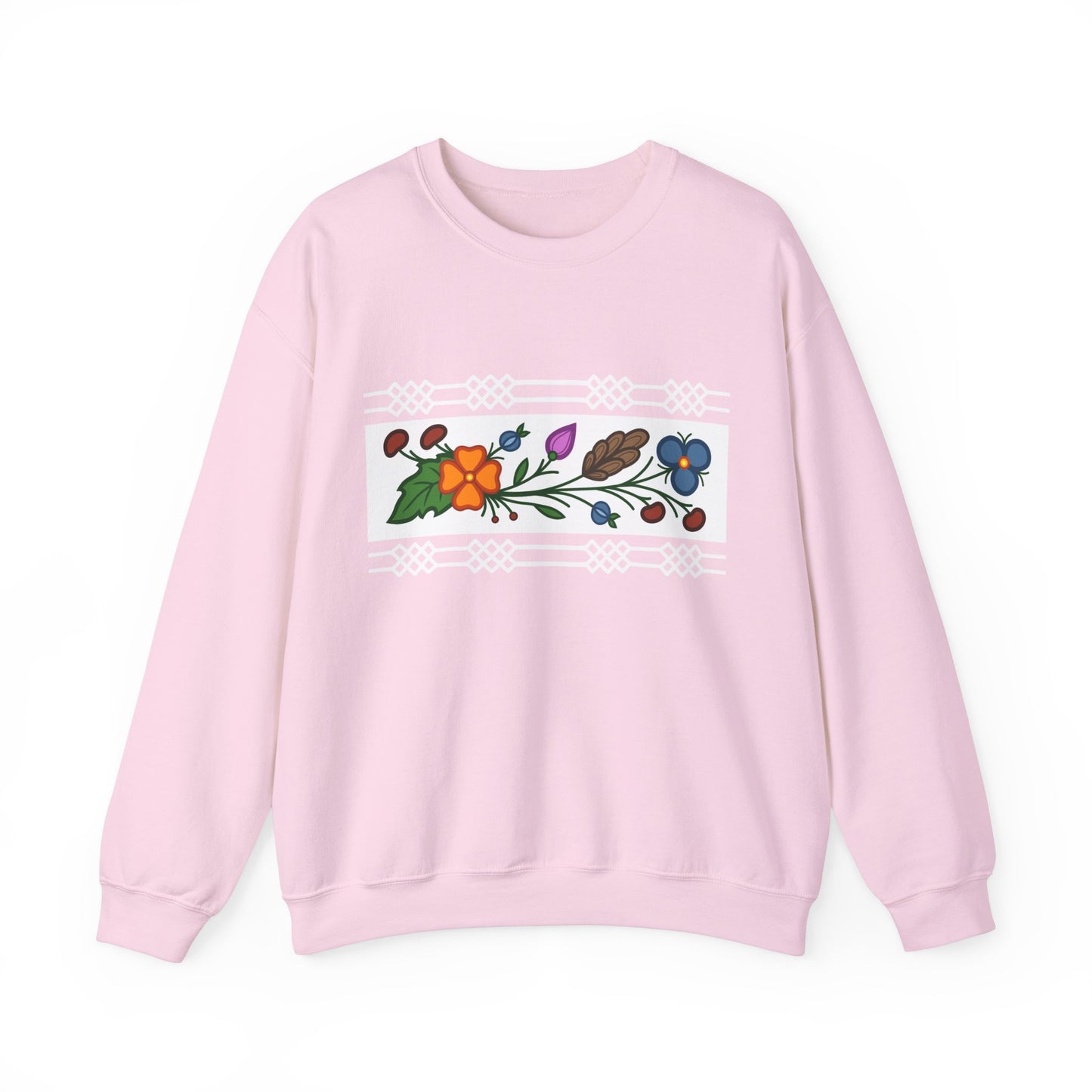 Ojibwe Floral Panel & Otter Track Border Design - Unisex Gildan Heavy Blend™ Crewneck Sweatshirt