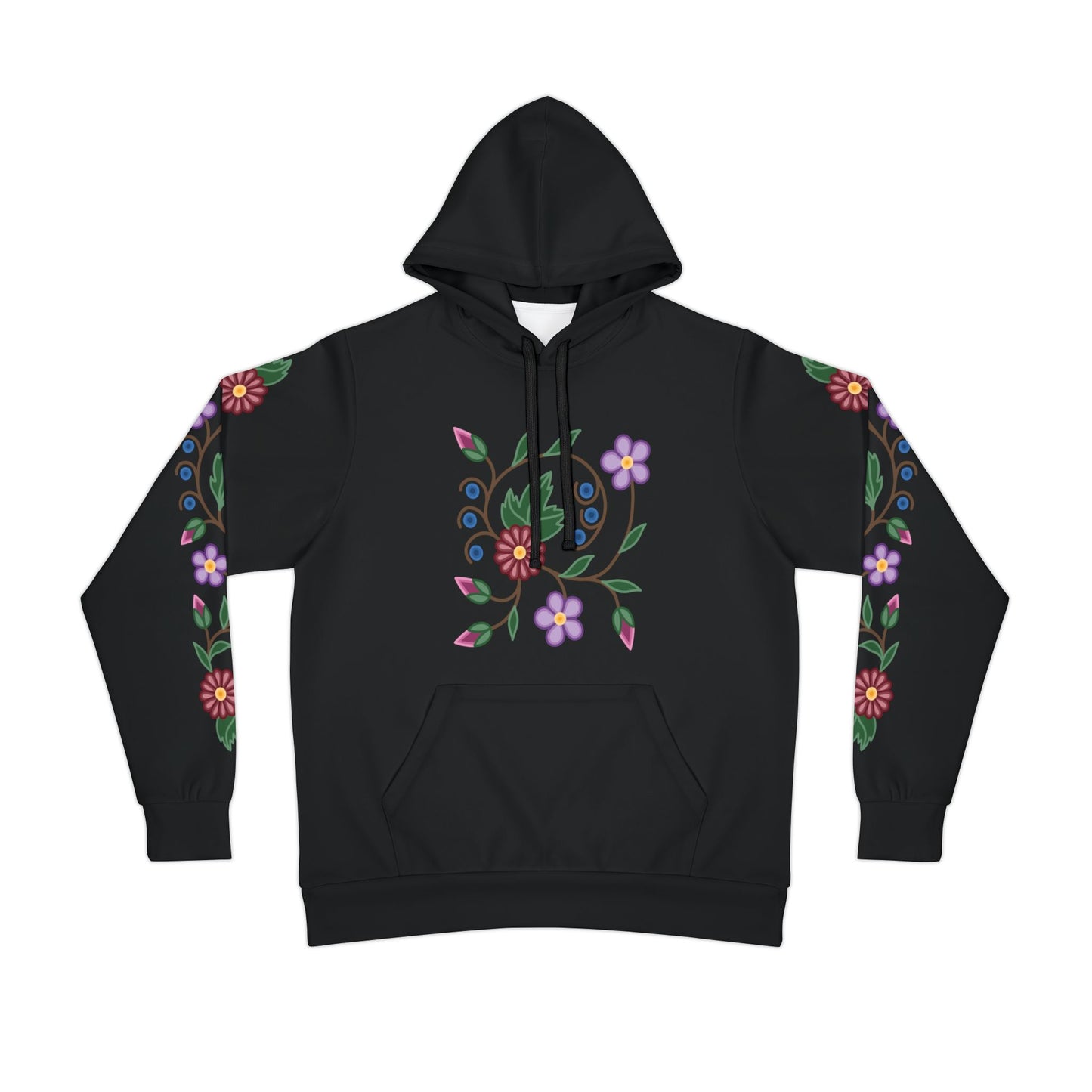 Woodland Ojibwe Floral Chest & Sleeve Design - Unisex Fit - Black Hoodie