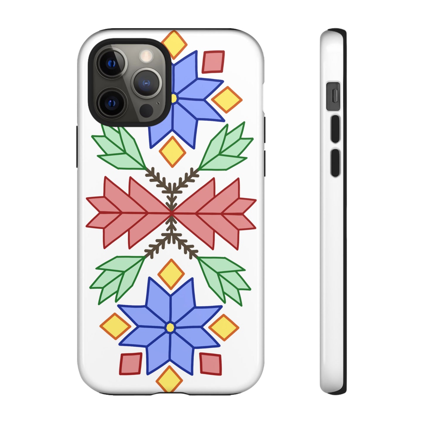 Geometric Ojibwe Floral Tough Phone Cases - White