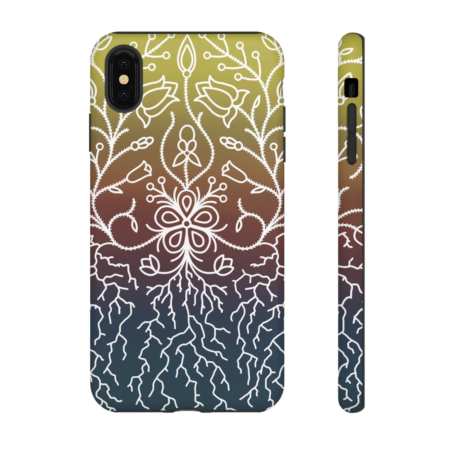 Sunset Ojibwe Floral Print Tough Phone Cases - Black