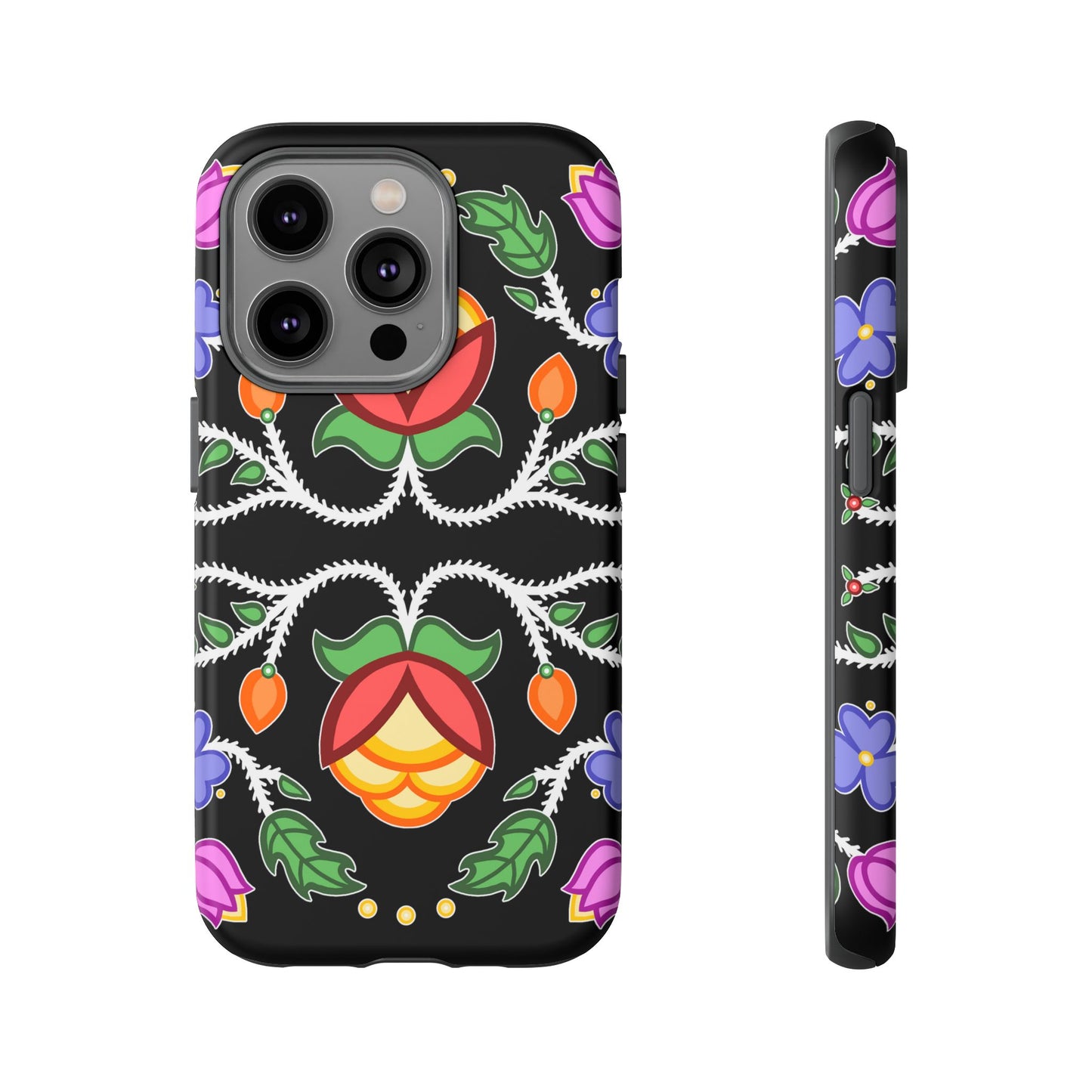 Tulip Design - Ojibwe Floral Tough Phone Cases - Black