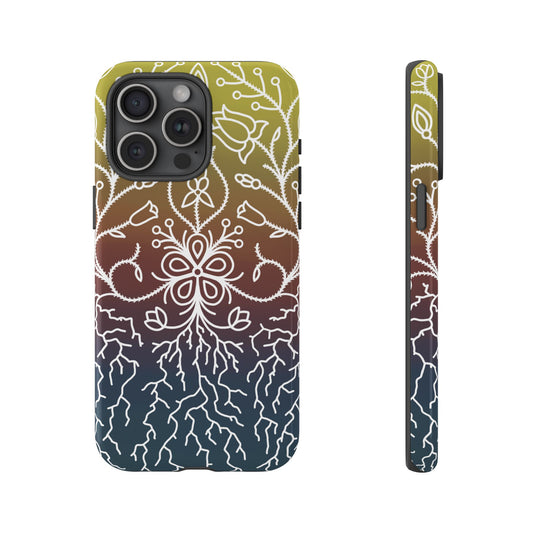 Sunset Ojibwe Floral Print Tough Phone Cases - Black