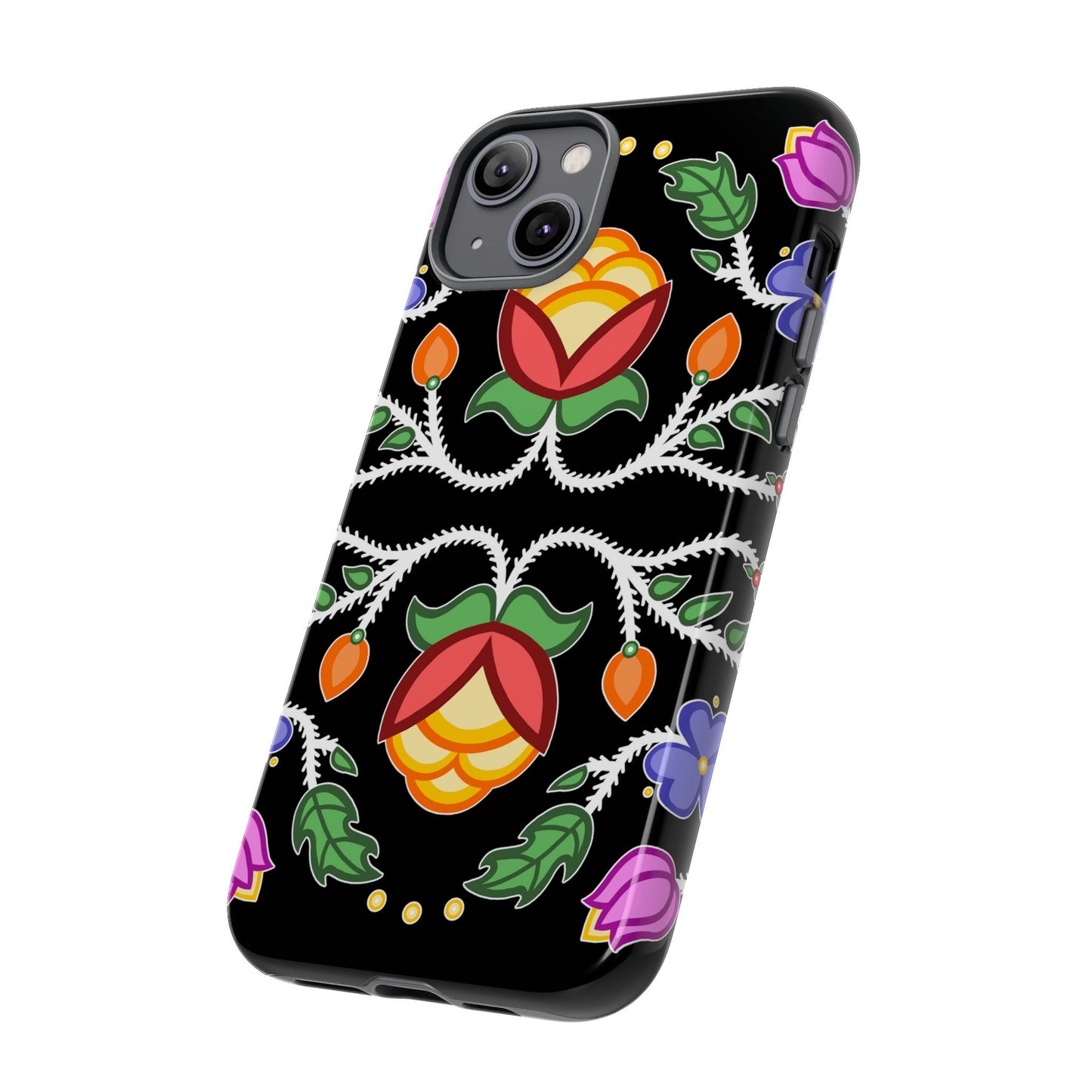 Tulip Design - Ojibwe Floral Tough Phone Cases - Black