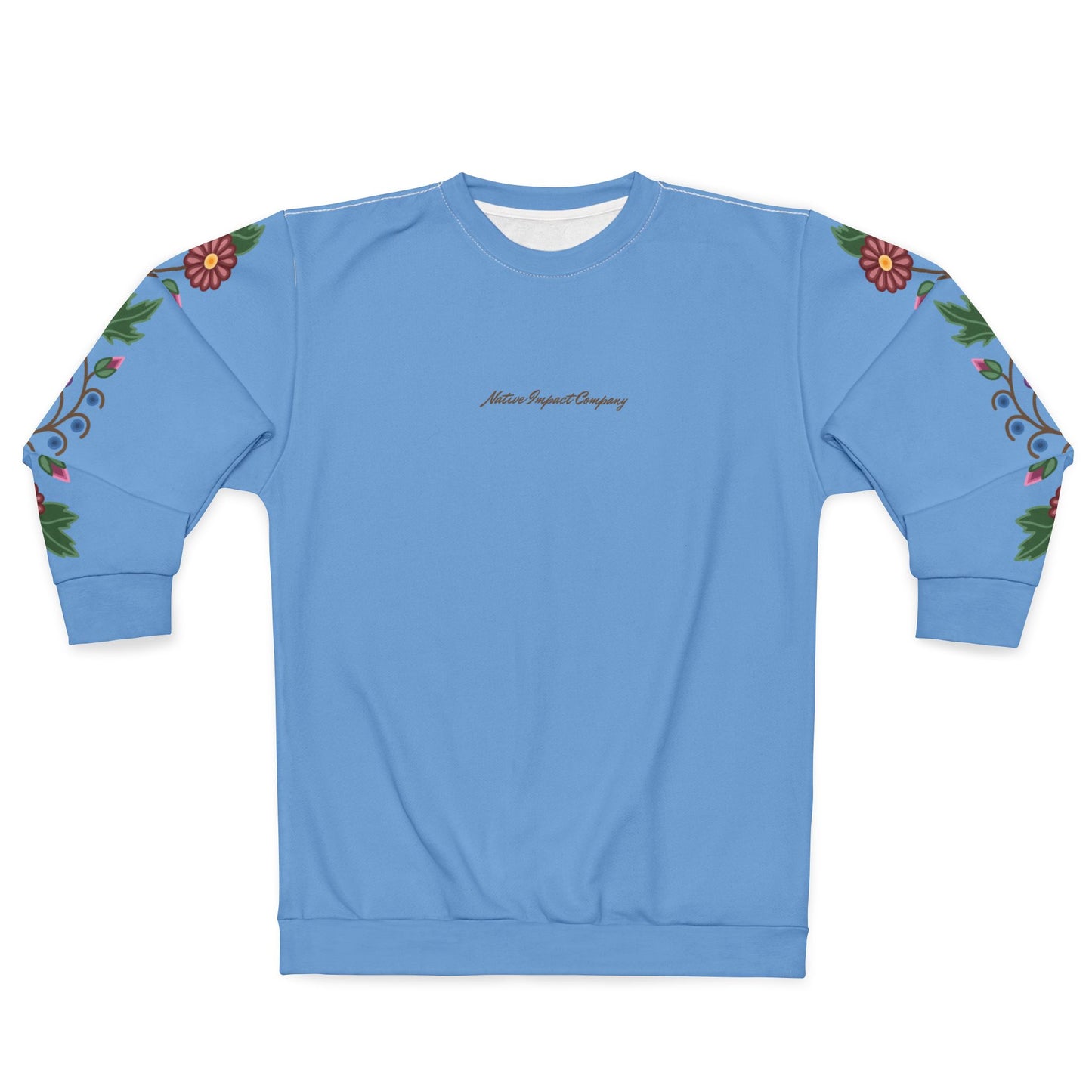 Woodland Ojibwe Floral  Sleeve Design - Unisex Sweatshirt - Sky Blue