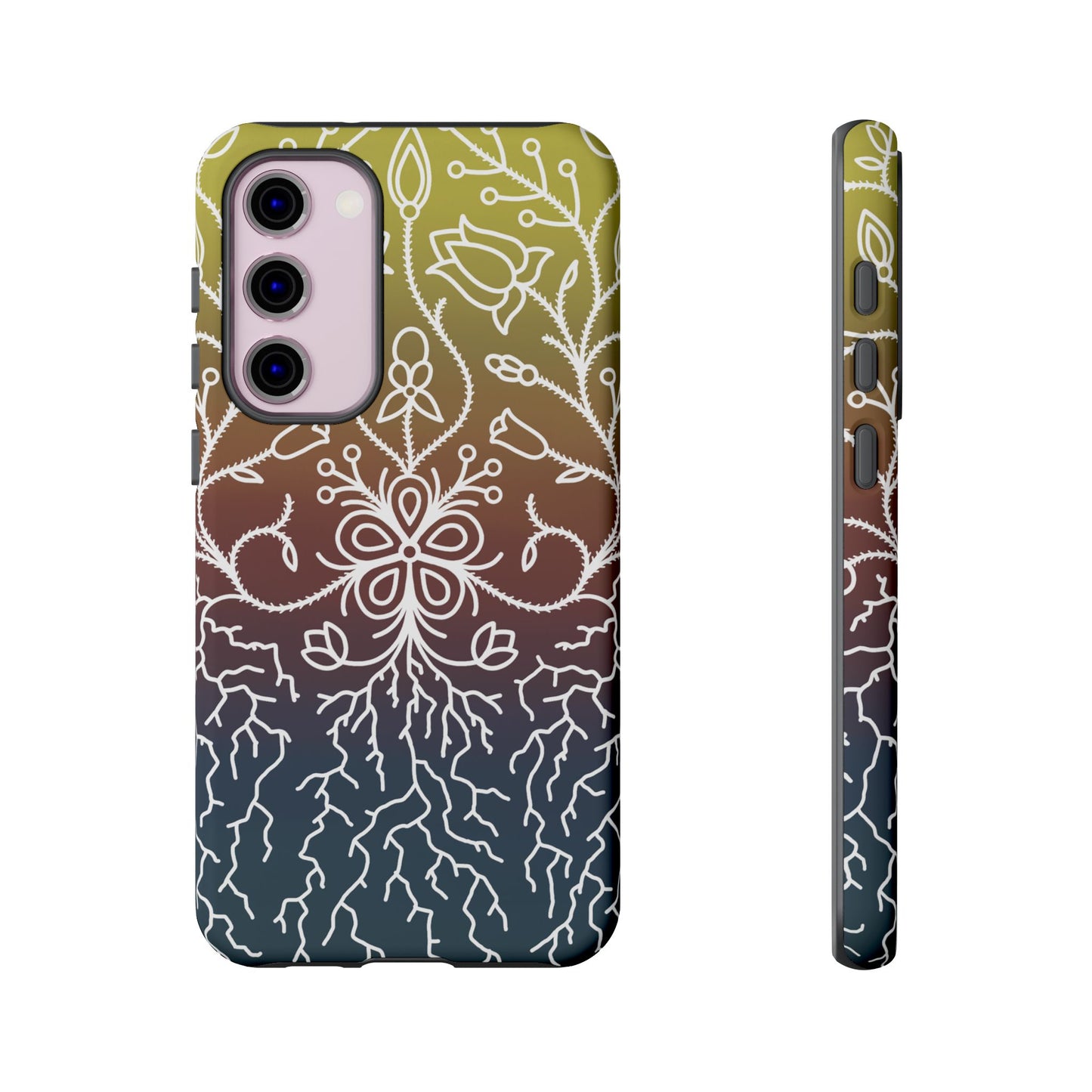 Sunset Ojibwe Floral Print Tough Phone Cases - Black