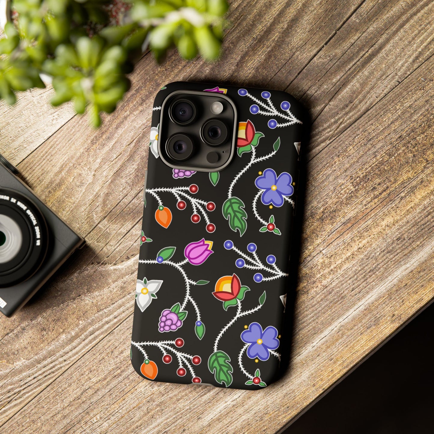 Ojibwe Floral Tough Phone Cases - Black