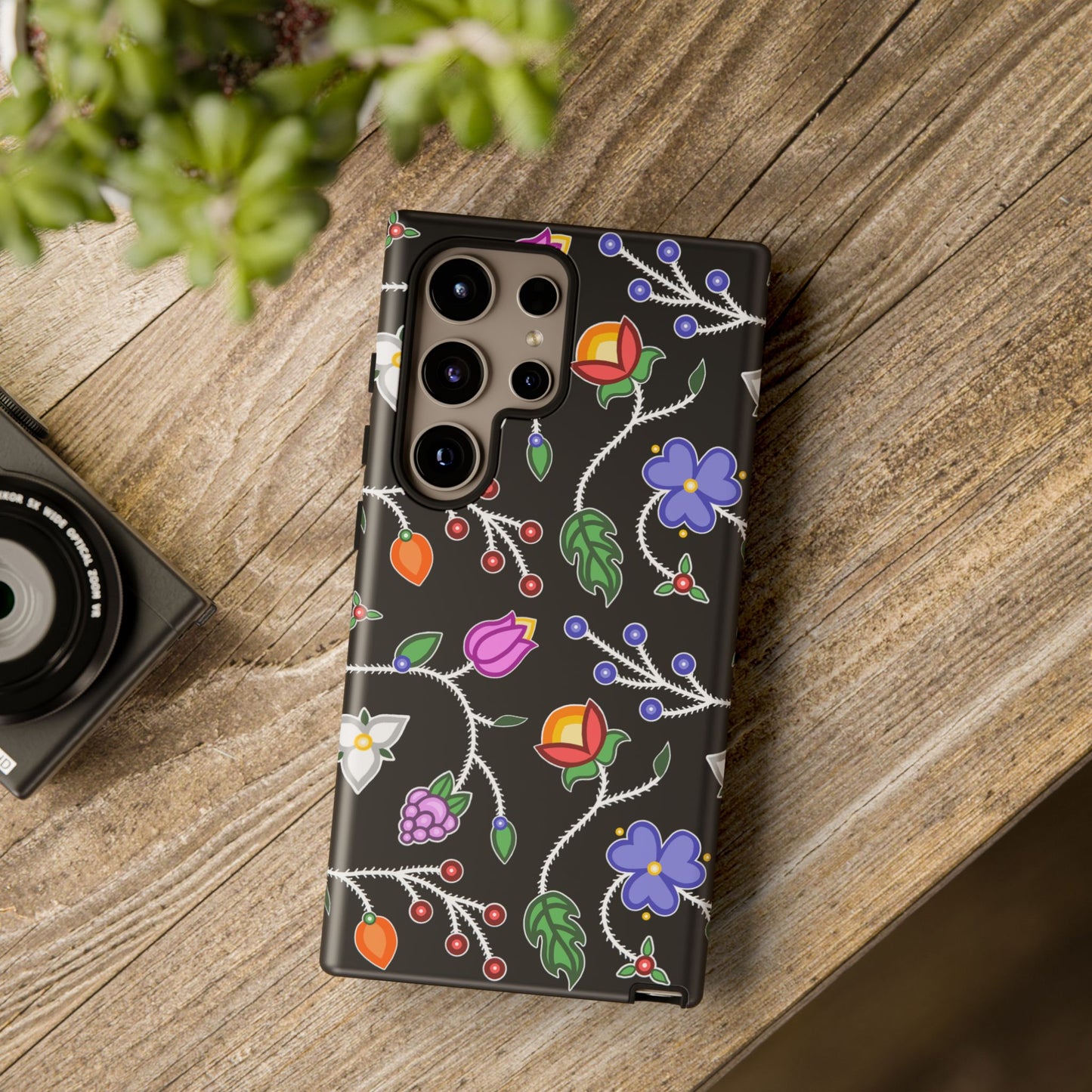 Ojibwe Floral Tough Phone Cases - Black