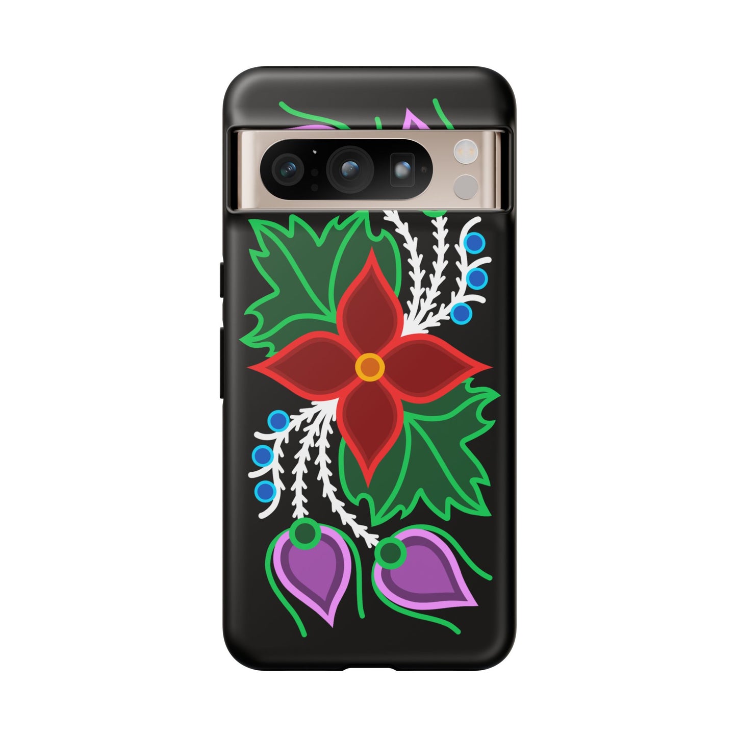 Traditional Ojibwe Floral Tough Phone Cases - Black