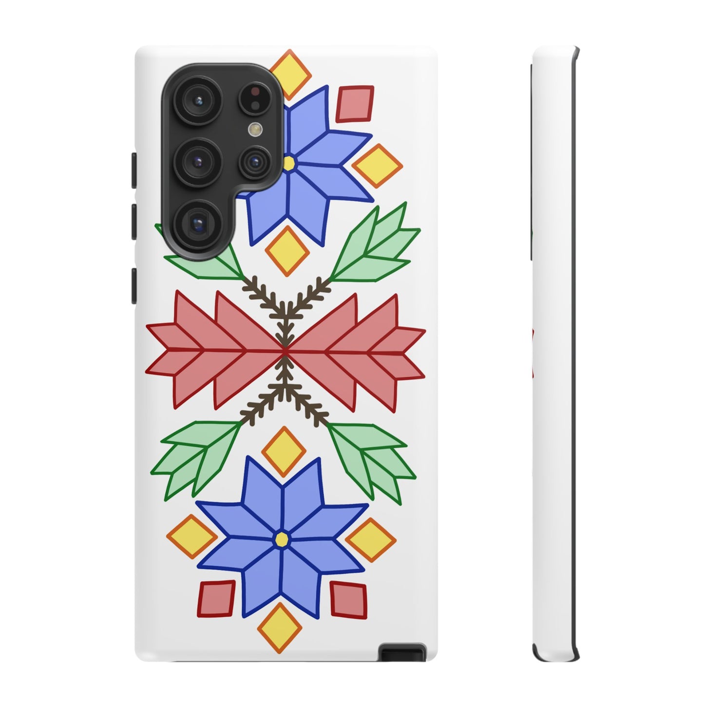 Geometric Ojibwe Floral Tough Phone Cases - White