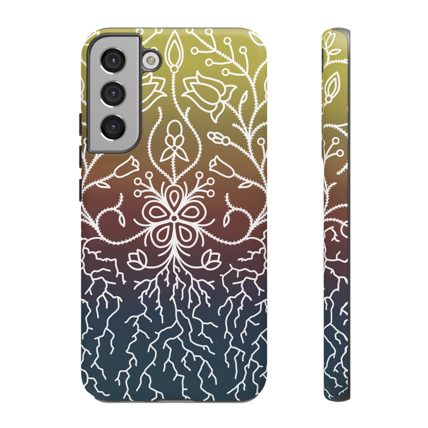 Sunset Ojibwe Floral Print Tough Phone Cases - Black