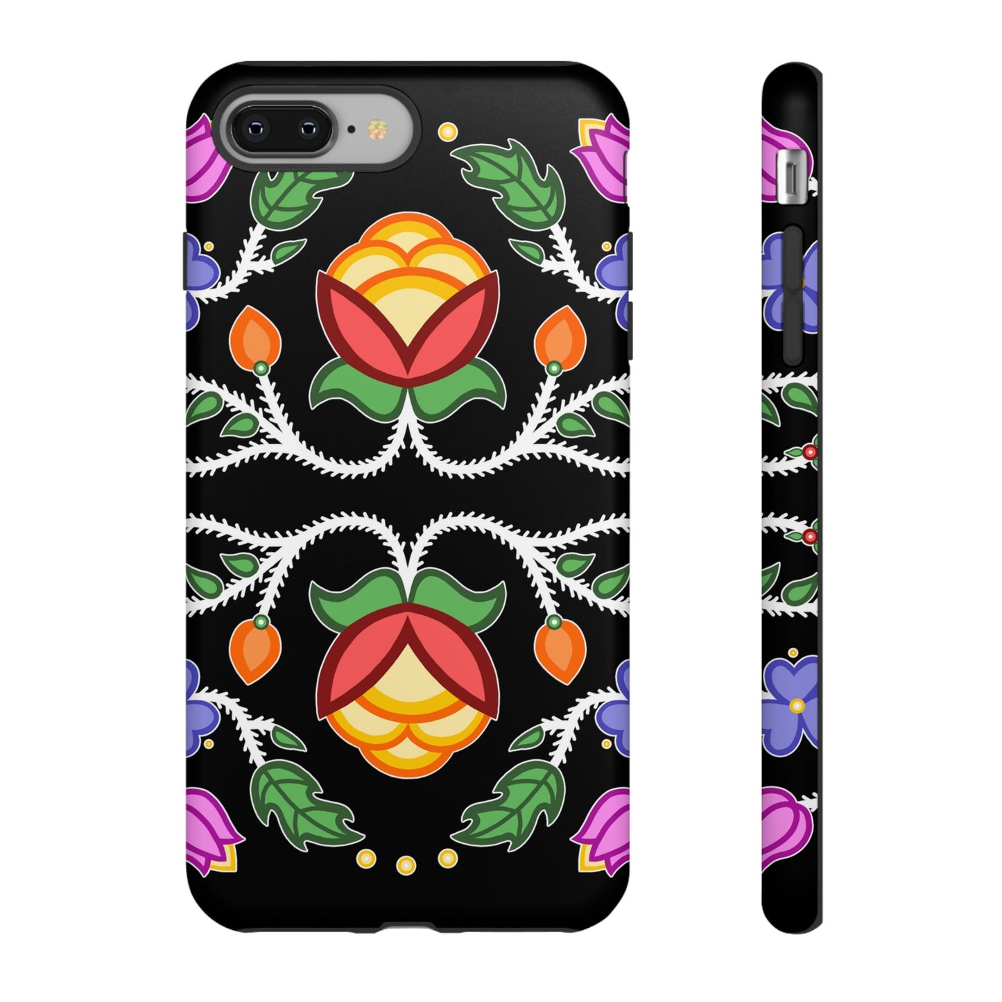 Tulip Design - Ojibwe Floral Tough Phone Cases - Black