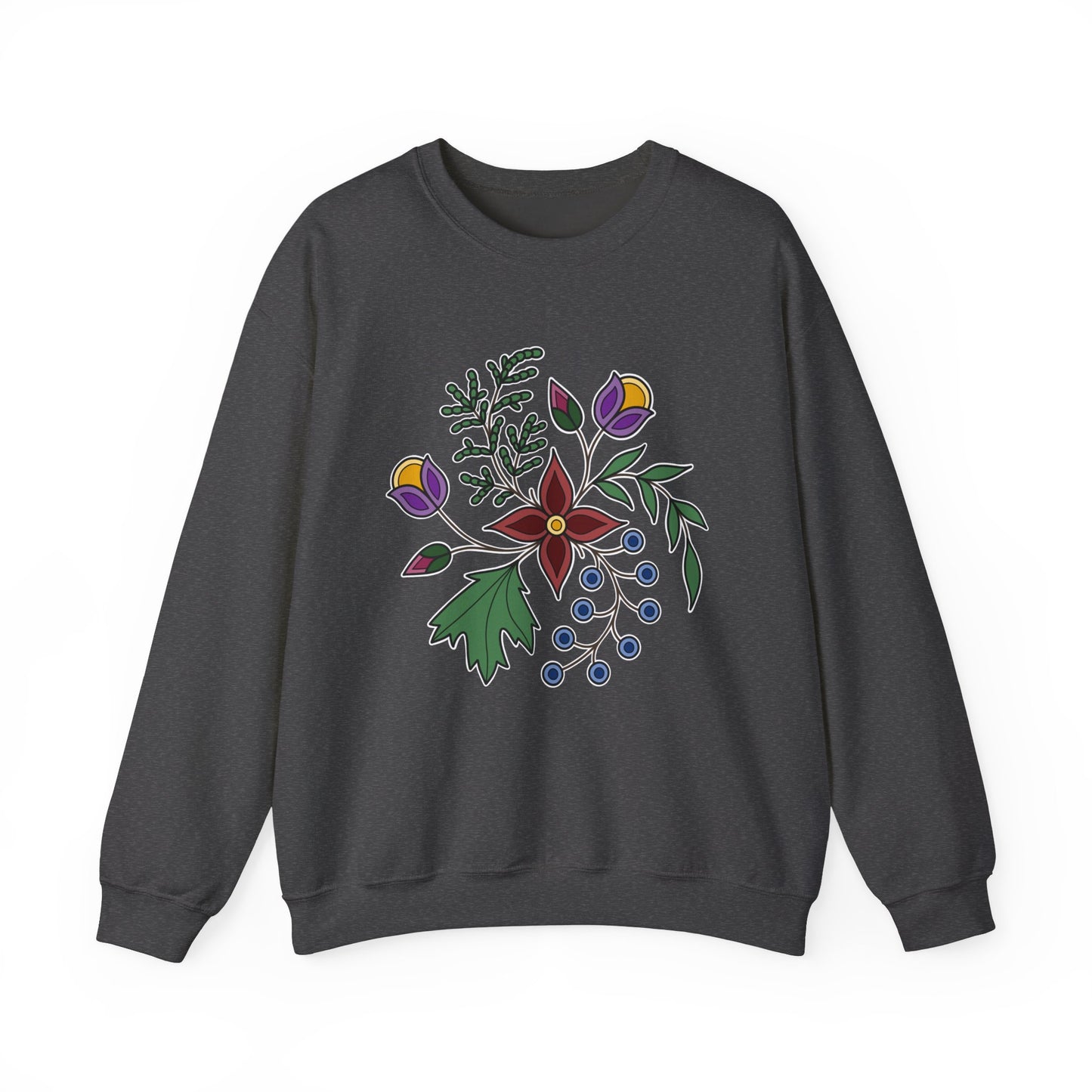 Giizhik / Cedar Ojibwe Floral Design - Unisex Gildan Heavy Blend™ Crewneck Sweatshirt