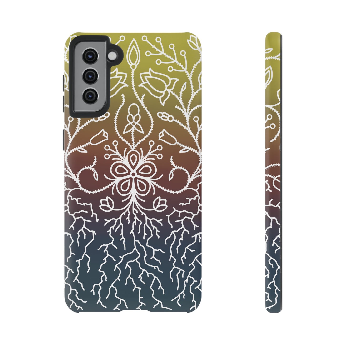 Sunset Ojibwe Floral Print Tough Phone Cases - Black