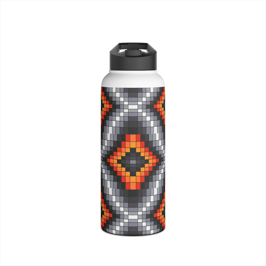 Geometric All-Over-Print Design - Stainless Steel Water Bottle, Standard Lid - Black & Fire Colors