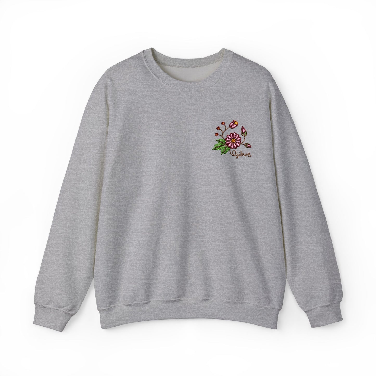 Ojibwe Pride Woodland Floral Embroidery Design - Unisex Gildan Heavy Blend™ Crewneck Sweatshirt