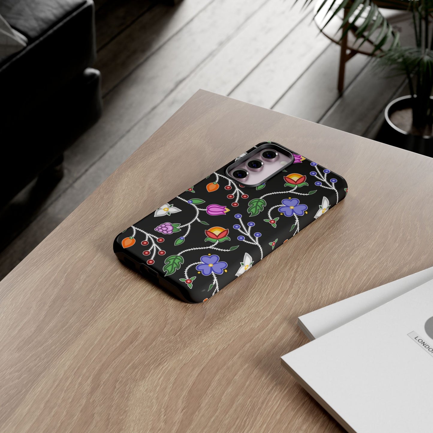 Ojibwe Floral Tough Phone Cases - Black