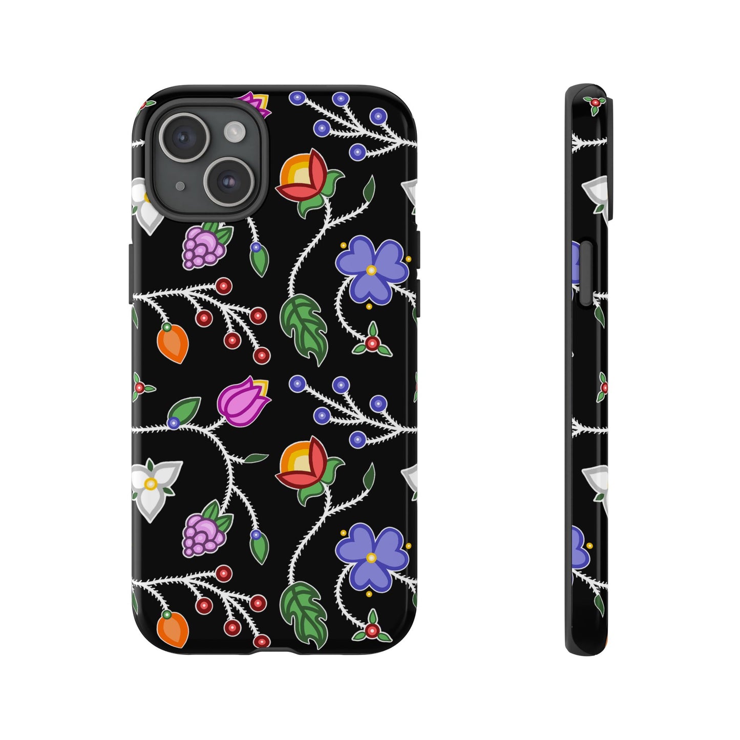 Ojibwe Floral Tough Phone Cases - Black