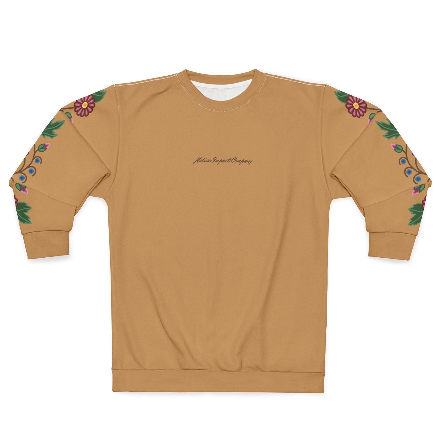 Woodland Ojibwe Floral  Sleeve Design - Unisex Sweatshirt - Gold Tan