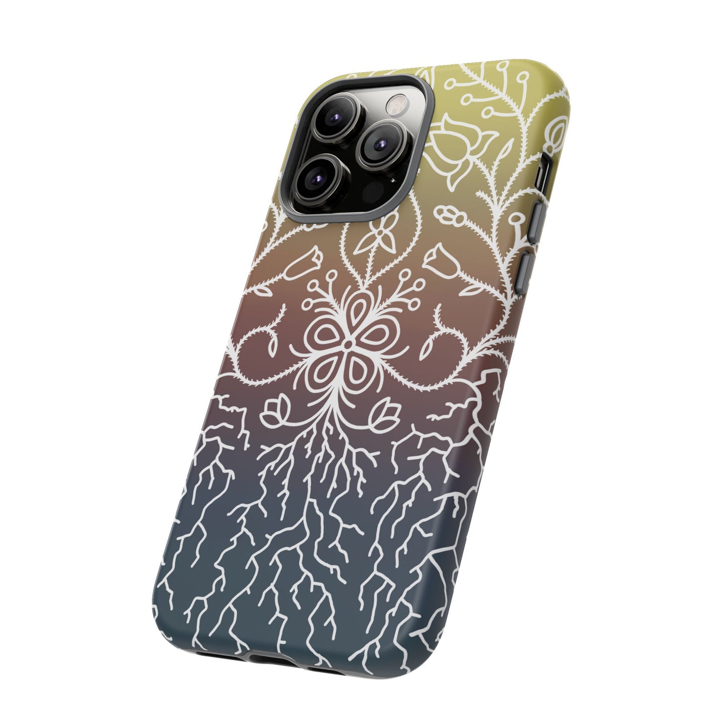 Sunset Ojibwe Floral Print Tough Phone Cases - Black