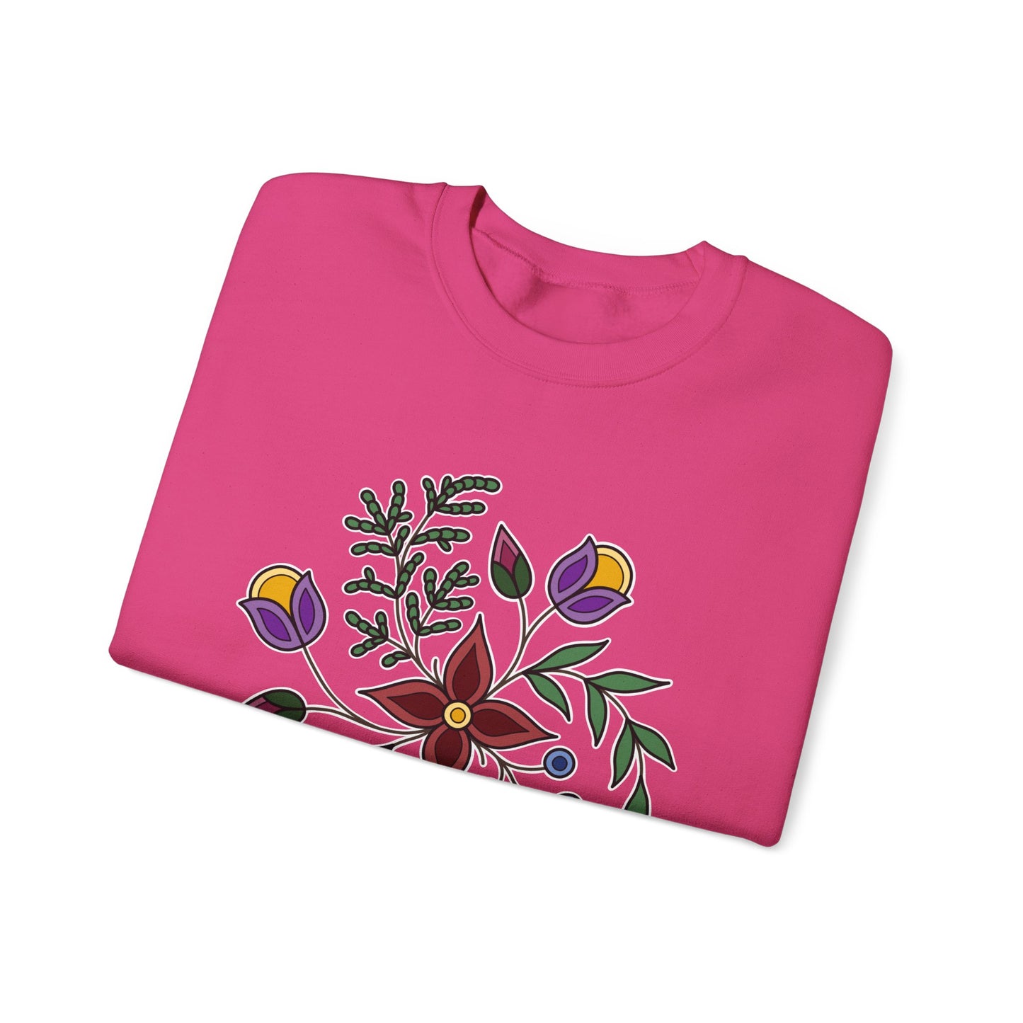 Giizhik / Cedar Ojibwe Floral Design - Unisex Gildan Heavy Blend™ Crewneck Sweatshirt