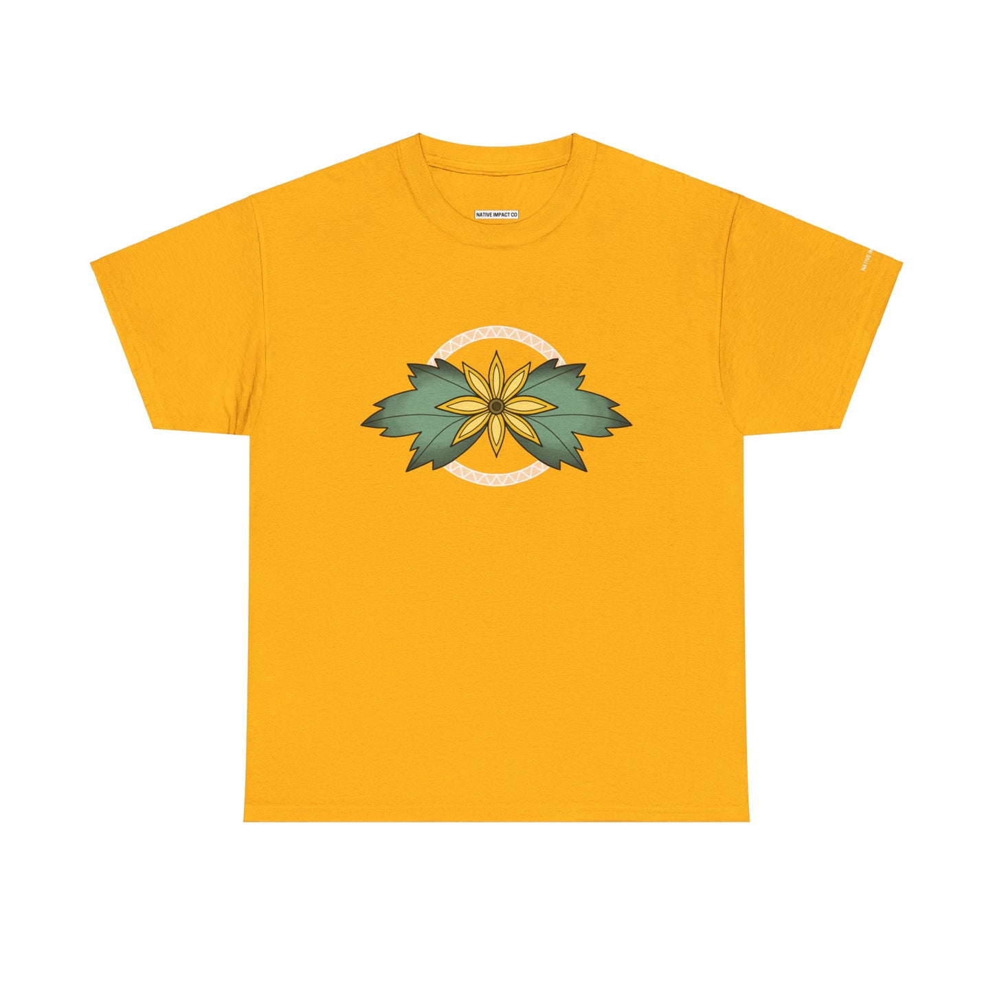 Ojibwe Floral Sunflower Chest Design - Unisex Gildan Heavy Cotton Tee