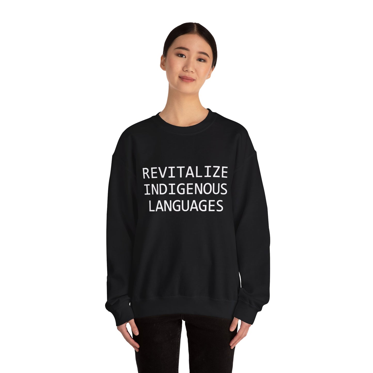 Revitalize Indigenous Languages Text Design - Unisex Gildan Heavy Blend™ Crewneck Sweatshirt