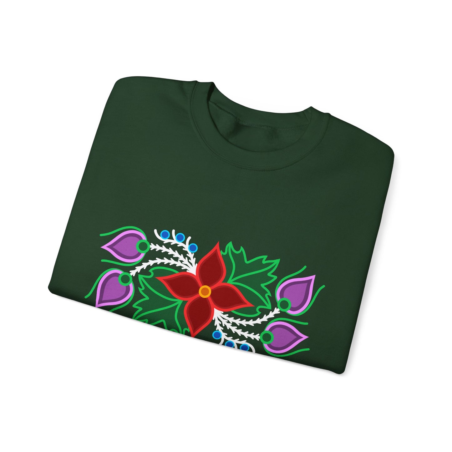 Red Floral & Blue Berries - Ojibwe Floral Design - Unisex Gildan Heavy Blend™ Crewneck Sweatshirt