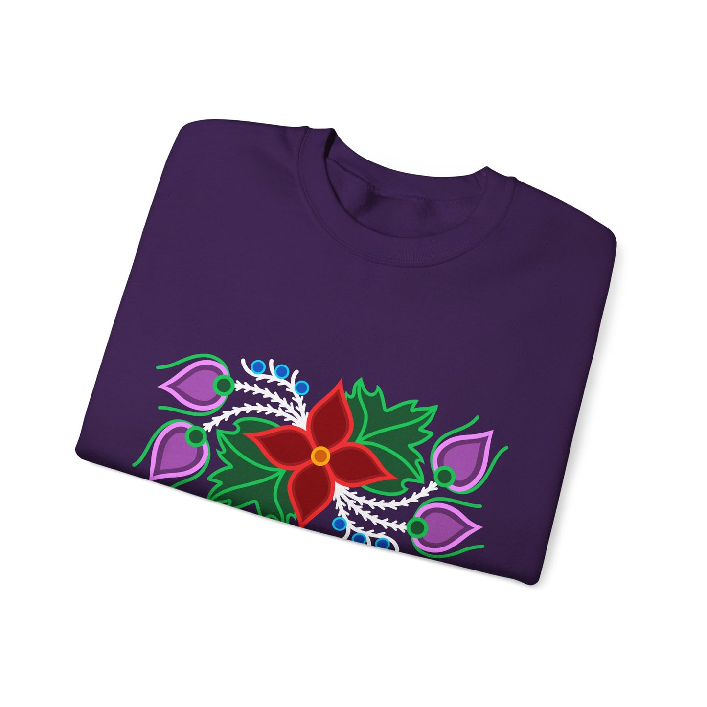 Red Floral & Blue Berries - Ojibwe Floral Design - Unisex Gildan Heavy Blend™ Crewneck Sweatshirt