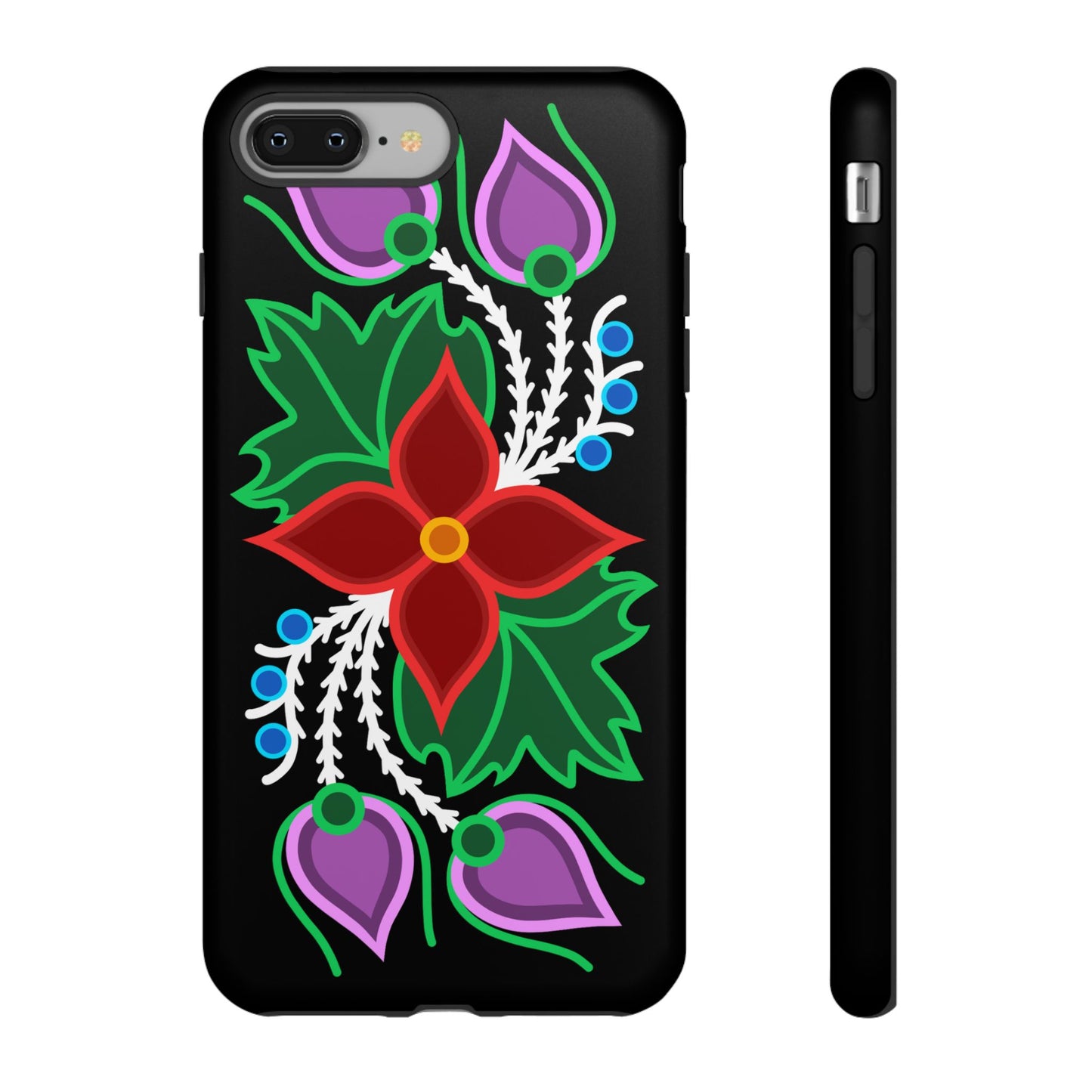 Traditional Ojibwe Floral Tough Phone Cases - Black